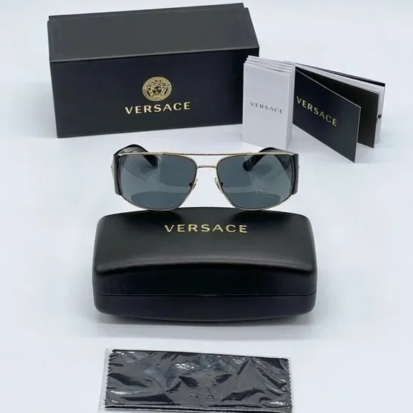 New Versace Mens 63mm Sunglasses Black w/ Gold Trim